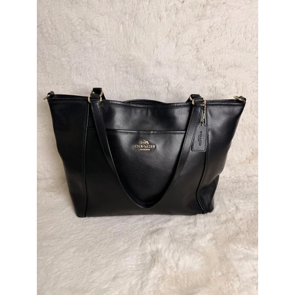Coach Ava Tote Black Crossgrain Leather Shoulder Bag Gold Hardware F34497
